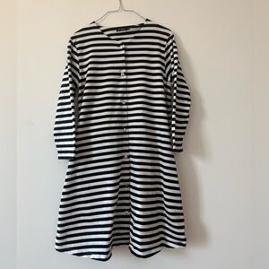 Marimekko Black & White Striped Snap Button-Front Dress with Pockets